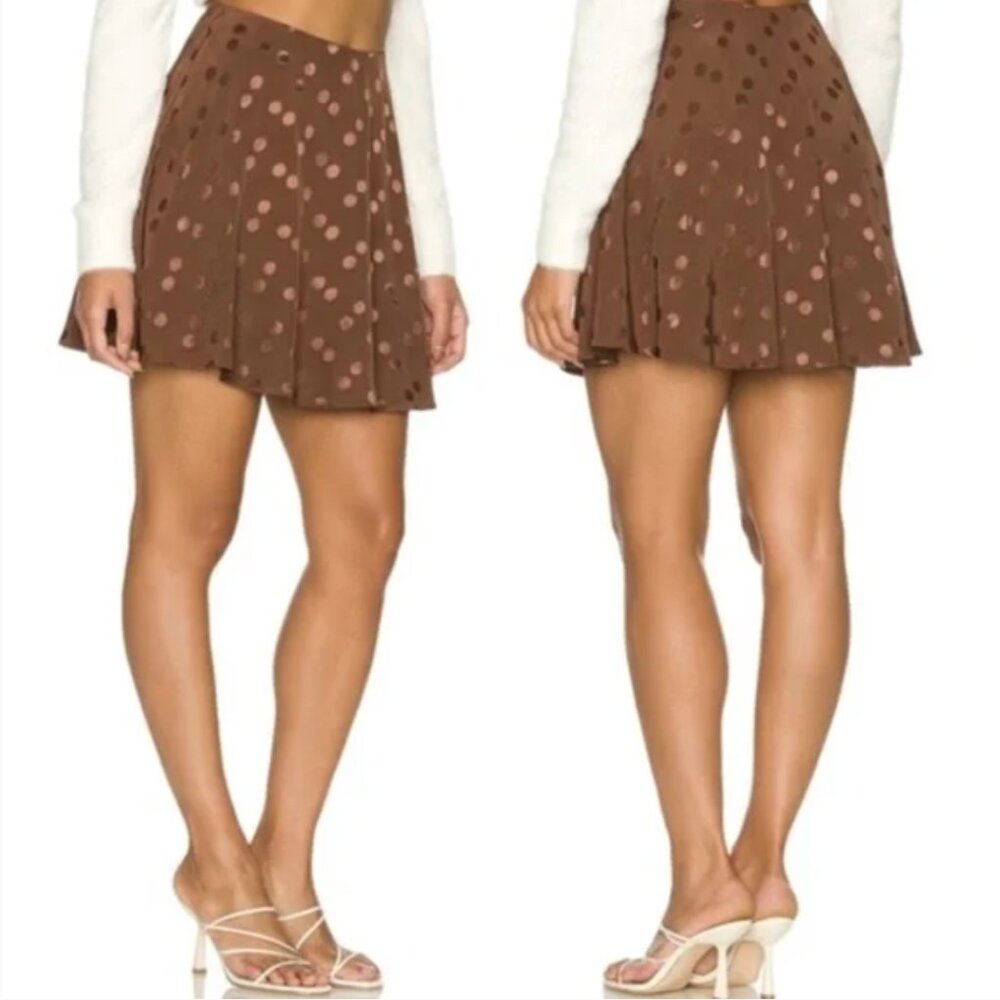 NWT LPA x Revolve Emily Skirt in Nutella Size Medium Brown Polka Dot